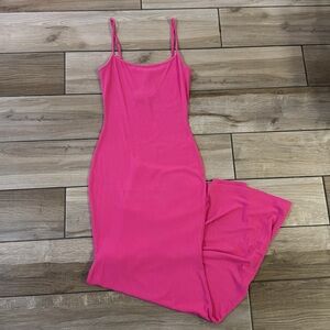 skims soft lounge long slip dress pink SKIMS Pink Soft Lounge Slip Dress SKIMS
